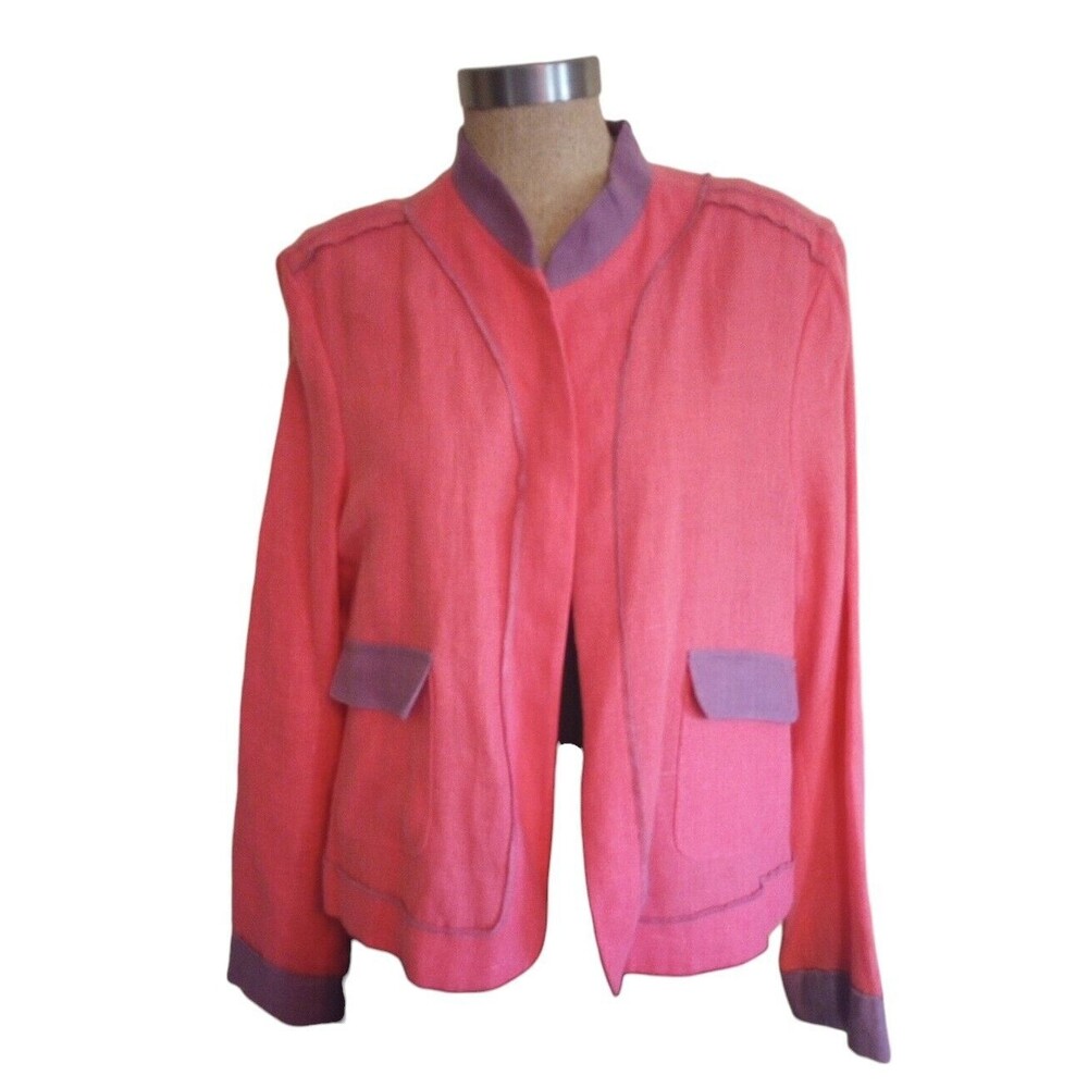 Harve’ Bernard jacket 100% linen coral /purple Women's size 16 Vintage